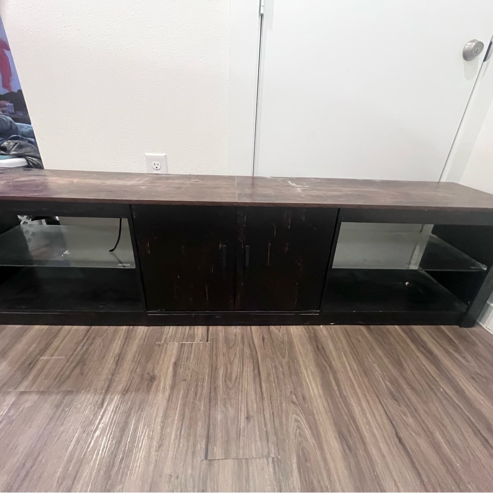 Black Wooden TV Stand with Glass Shelves